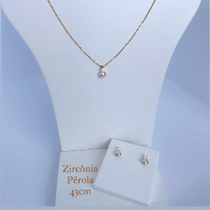 CONJUNTO PEROLA COM ZIRCONIA