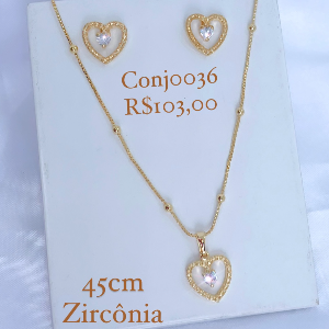 CONJUNTO CORAÇÃO VAZADO ZIRCONIA NO MEIO