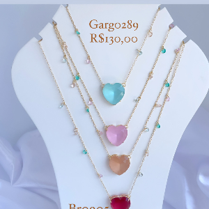 GARGANTILHA CORAÇÃO PEDRAS E ZIRCONIAS COLORIDAS 