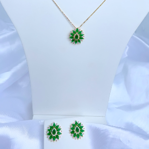 CONJUNTO GOTA VERDE ESMERALDA DETALHES ZIRCONIA